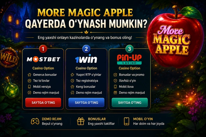 More Magic Apple slotini qayerda o‘ynash mumkinligi bo‘yicha kazino tanlash jadvali